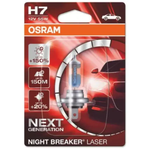 Kuvassa H7 Osram Night Breaker Laser +150% -12V - 55W